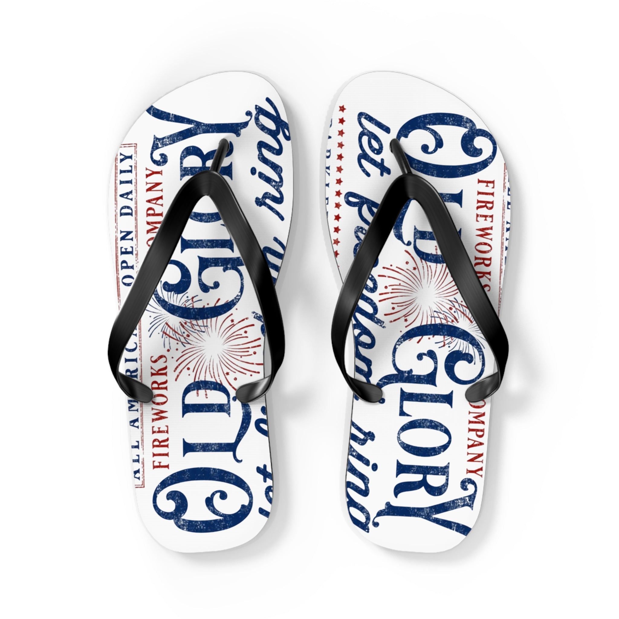 Patriotic 'Glory' Flip Flops – Red White & Blue Fireworks Beach Sandals - Creations by Chris and Carlos