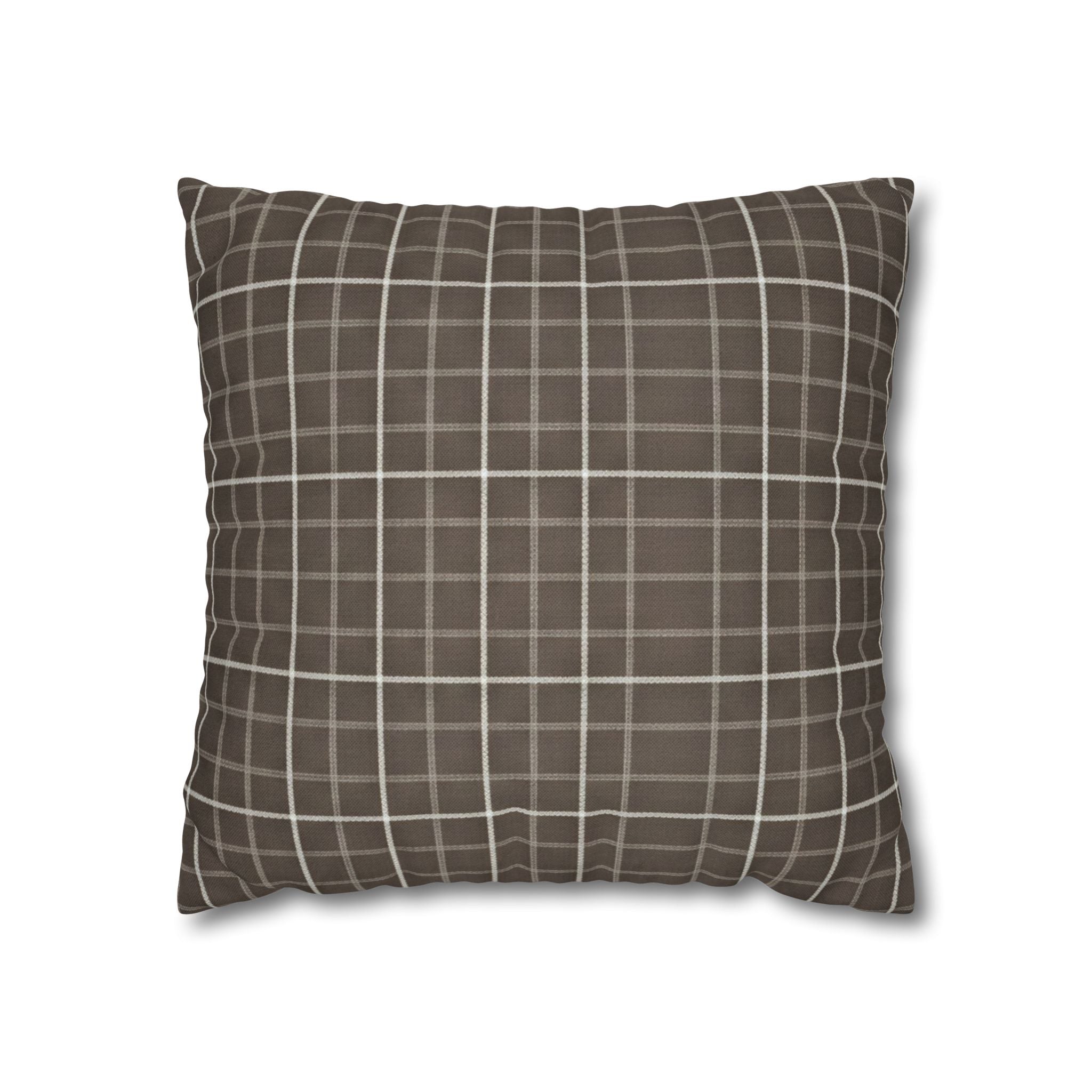 Brown Plaid Square Pillowcase — Cozy Farmhouse Throw Pillow Cover - Creations by Chris and Carlos