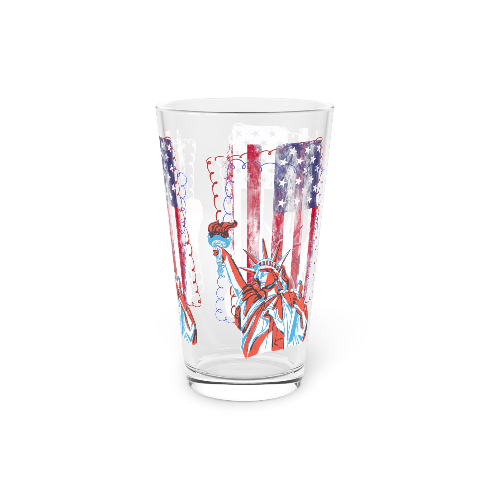 Liberty Statue American Flag 16oz Pint Glass — Patriotic USA Beer Glass - Creations by Chris and Carlos