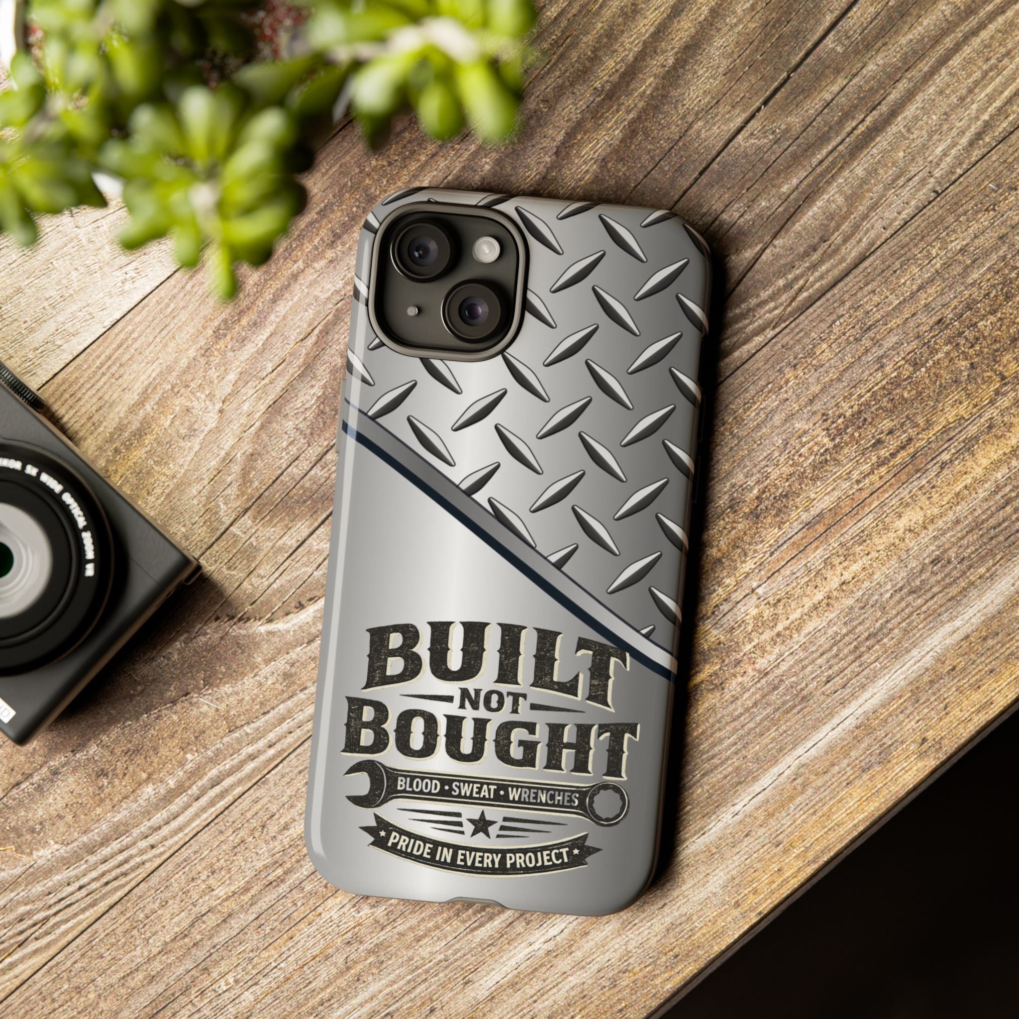 Built Not Bought Metal Diamond-Plate Phone Case — Rugged Tool Lover Gift - Creations by Chris and Carlos