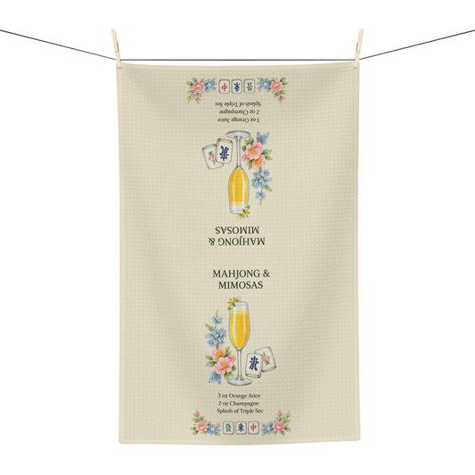 Mahjong & Mimosas Tea Towel — Floral Mahjong Game Brunch Kitchen Towel - Creations by Chris and Carlos