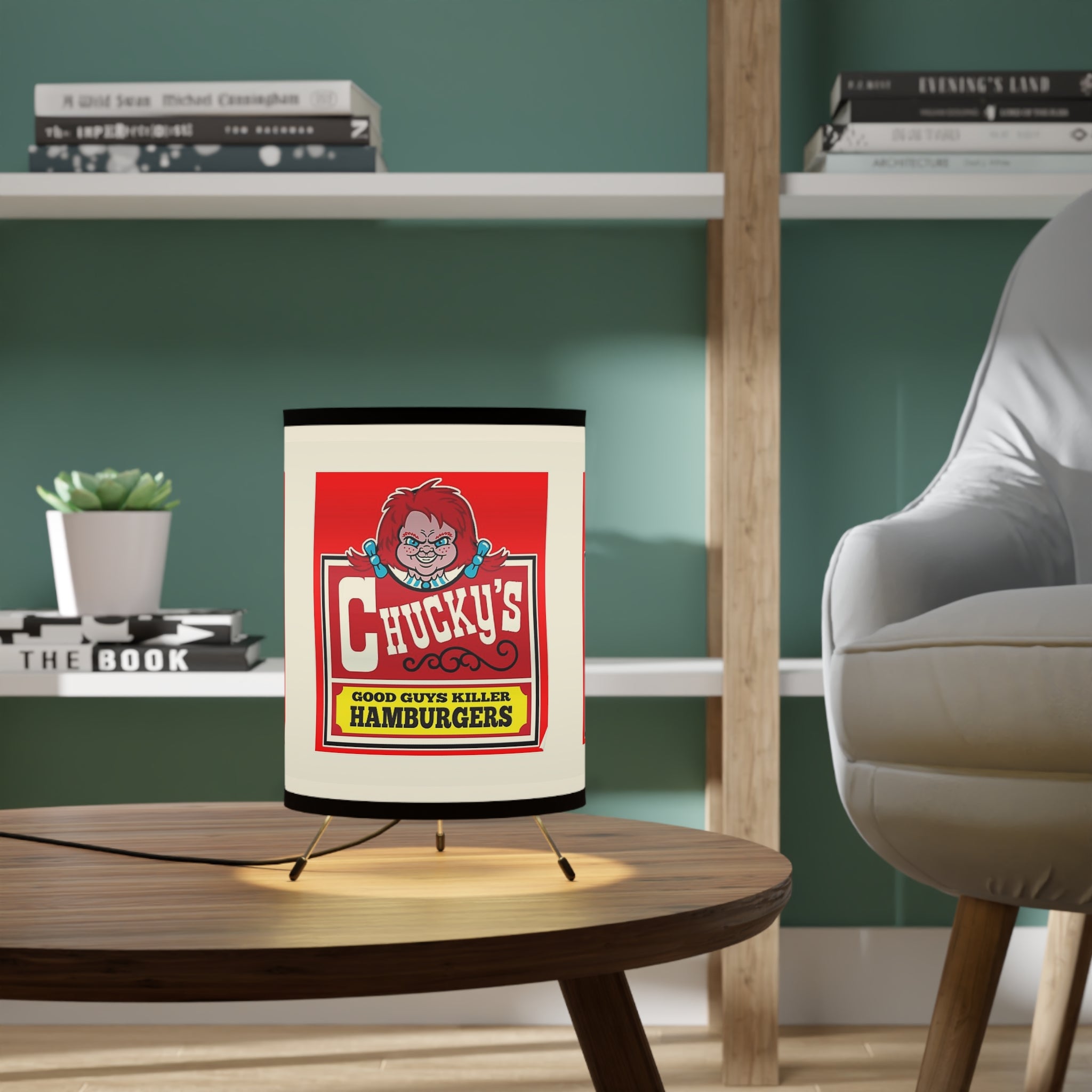Chuckys Hamburgersr- Tripod Lamp with High-Res Printed Shade, US\CA plug - Creations by Chris and Carlos