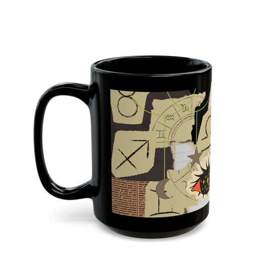 Zodiac Collage Black Mug — Vintage Astrology Symbols Coffee Cup (11oz/15oz) - Creations by Chris and Carlos
