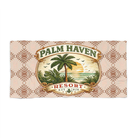 Palm Haven Beach Towel — Vintage Palm Tree Print, Tropical Summer Pool & Beach Towel - Creations by Chris and Carlos