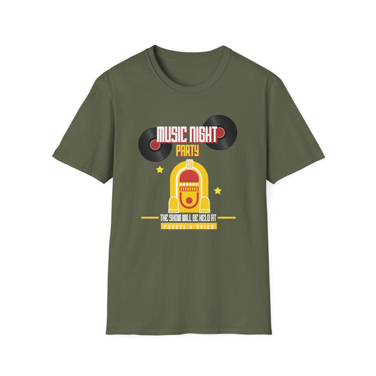 Music Night Party T-Shirt — Retro Jukebox & Vinyl Record Tee - Creations by Chris and Carlos
