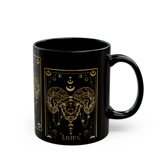 Aries Zodiac Black Mug — Gold Ram Astrology Coffee Cup (11oz & 15oz) - Creations by Chris and Carlos