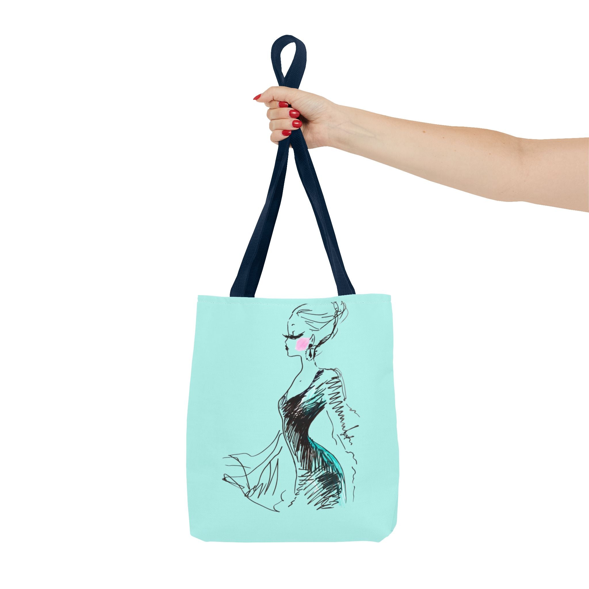 Fashion Sketch Tote Bag – Chic Aqua Illustration Tote - Creations by Chris and Carlos