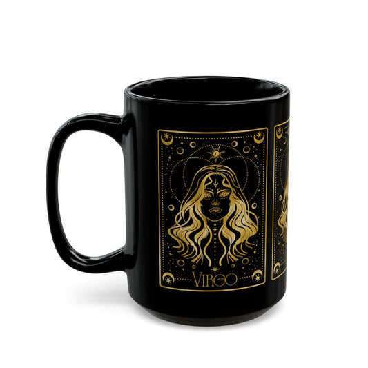 Virgo Zodiac Black Mug — Gold Astrological Design (11oz, 15oz) - Creations by Chris and Carlos