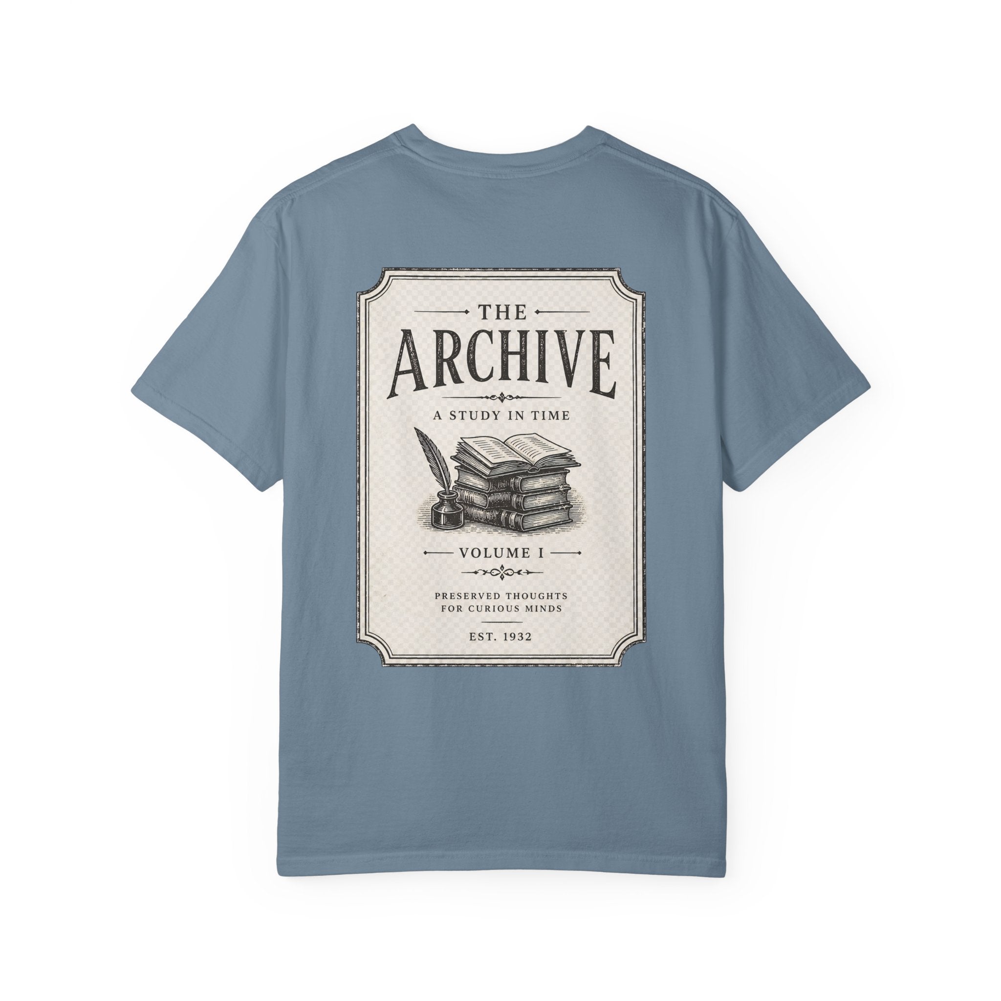 Archive Vintage-Style T-Shirt — "The Archive: A Study in Time" Back Print - Creations by Chris and Carlos