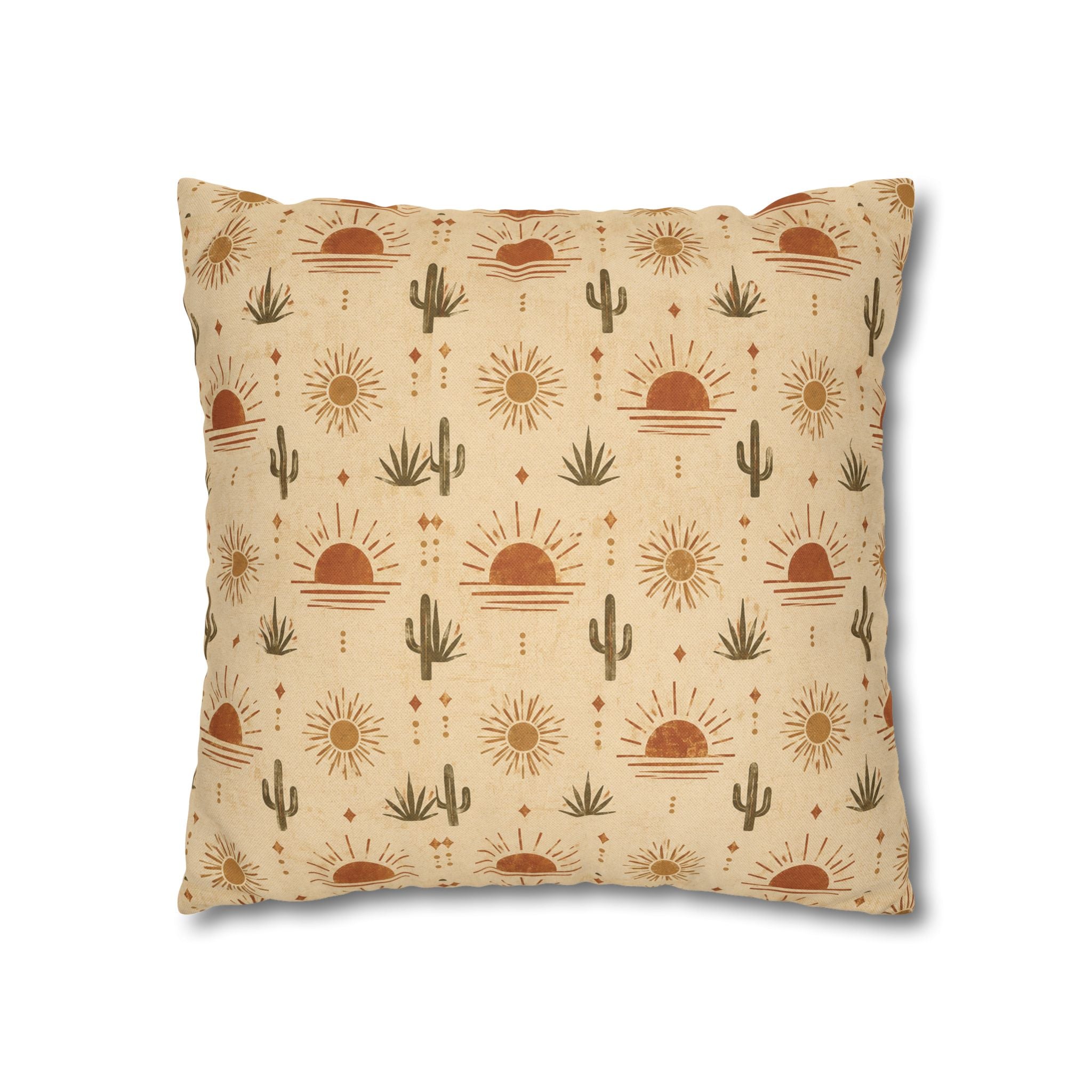 Desert Sunrise Square Pillowcase — Boho Cactus Sun Pattern - Creations by Chris and Carlos