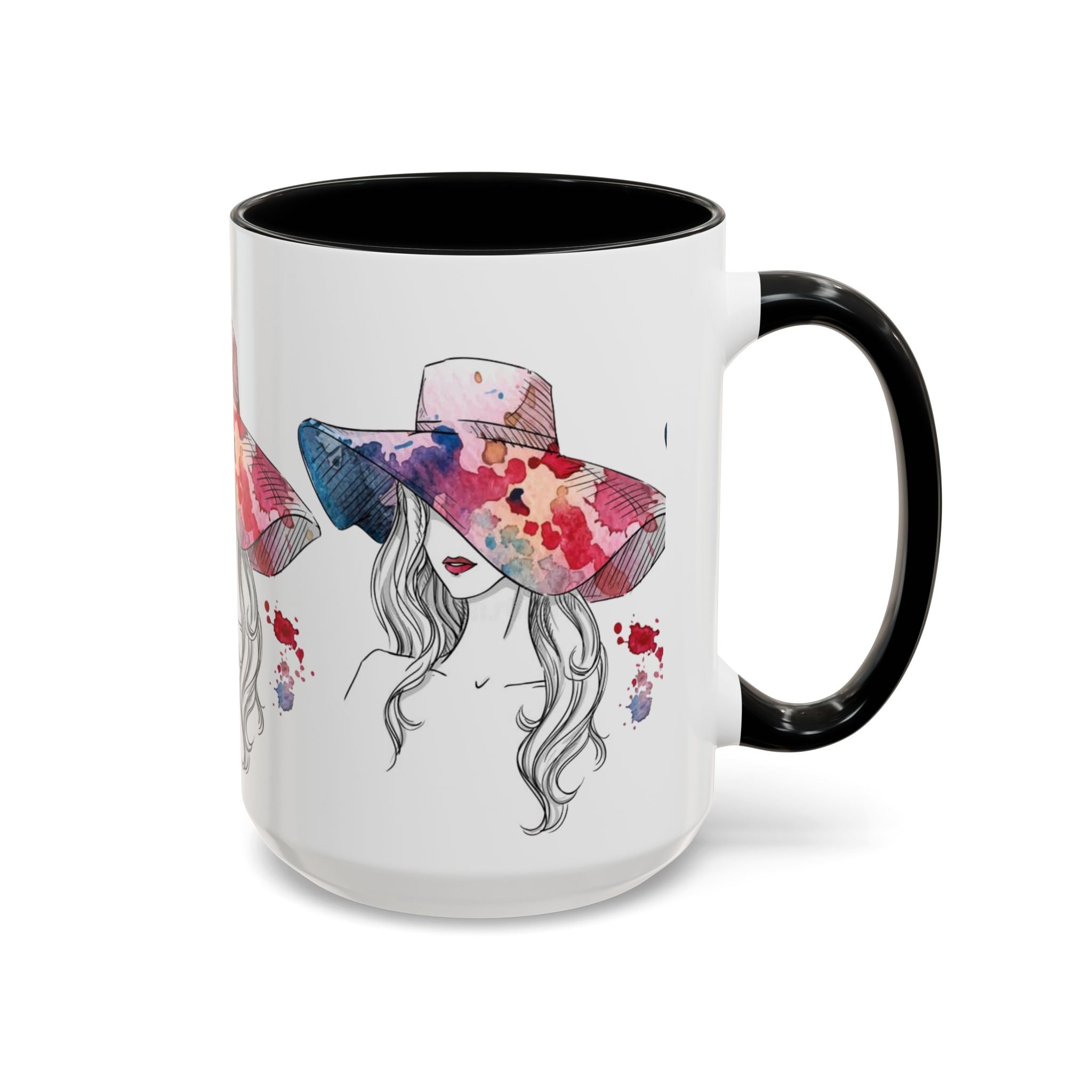 Watercolor Sun Hat Coffee Mug - Chic Fashion Illustration Accent Mug (11/15oz) - Creations by Chris and Carlos