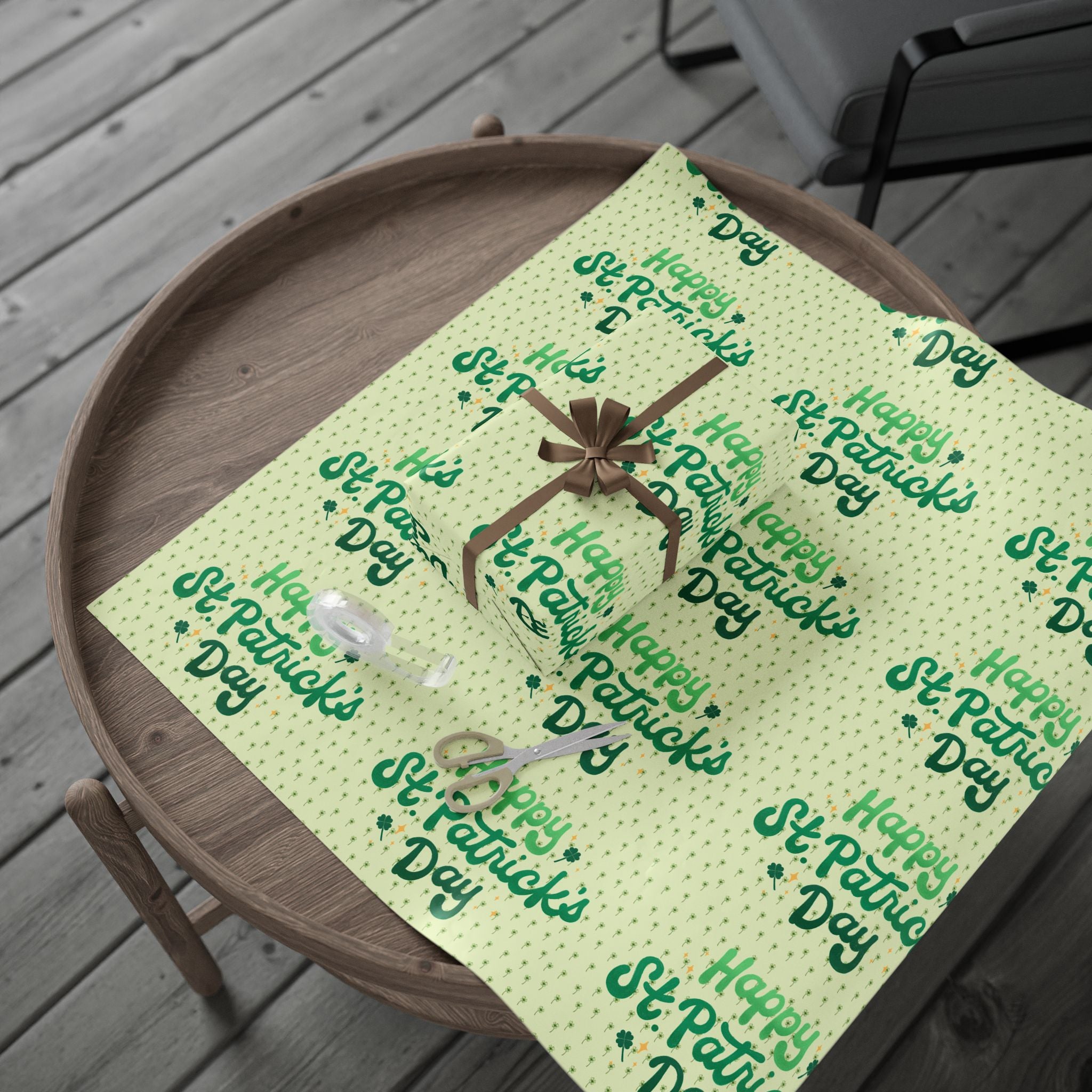 Wrapping Paper Roll — 'Happy St. Patrick's Day' Green Script Pattern - Creations by Chris and Carlos