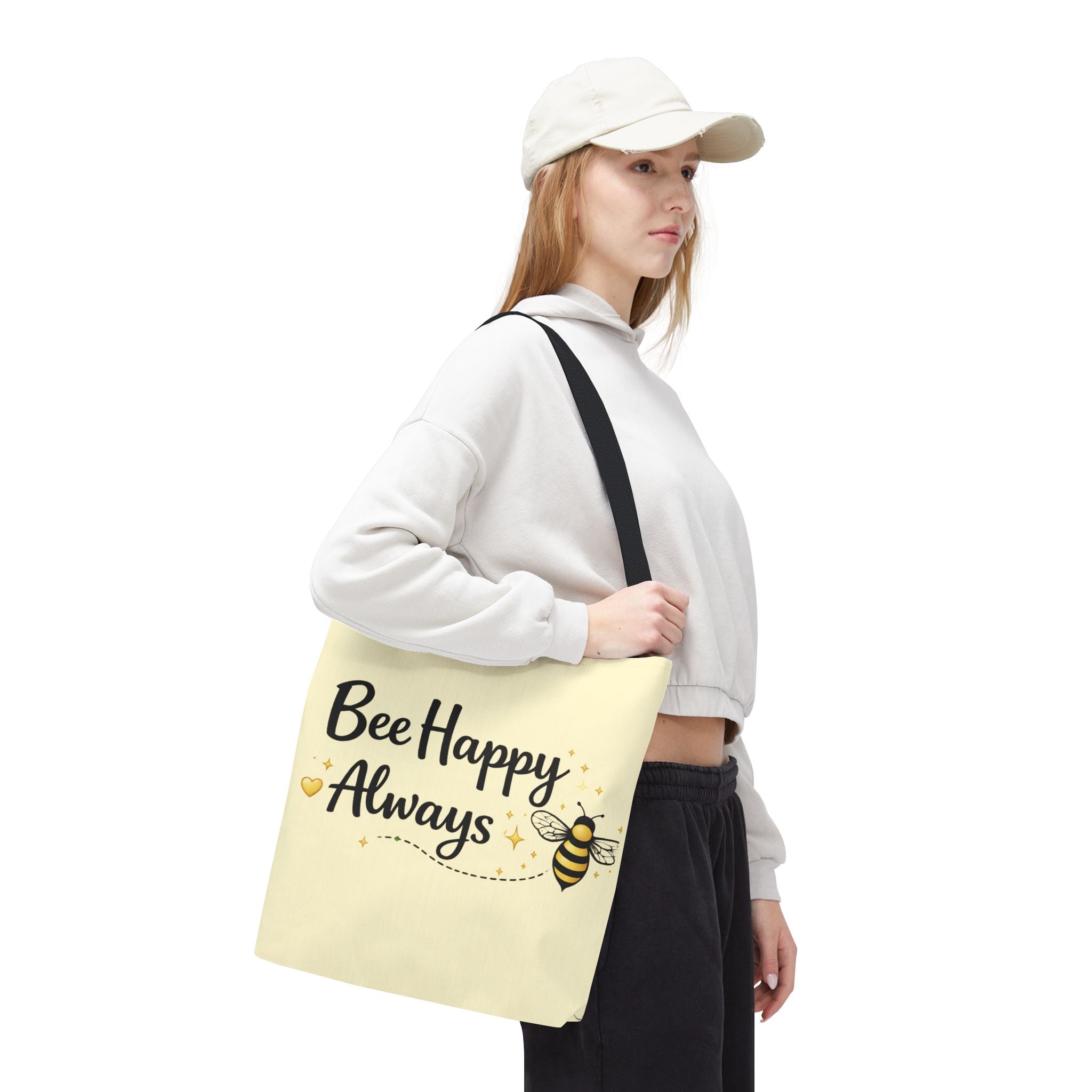 Bee Happy Always Tote Bag — Cute Inspirational Bee Canvas Shopper - Creations by Chris and Carlos