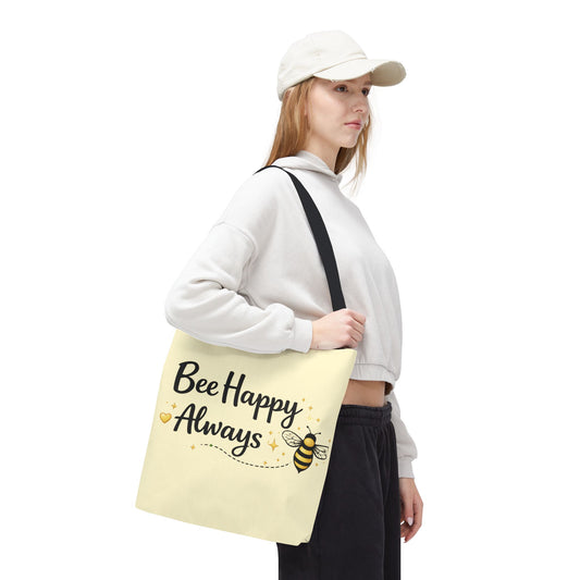 Bee Happy Always Tote Bag — Cute Inspirational Bee Canvas Shopper - Creations by Chris and Carlos