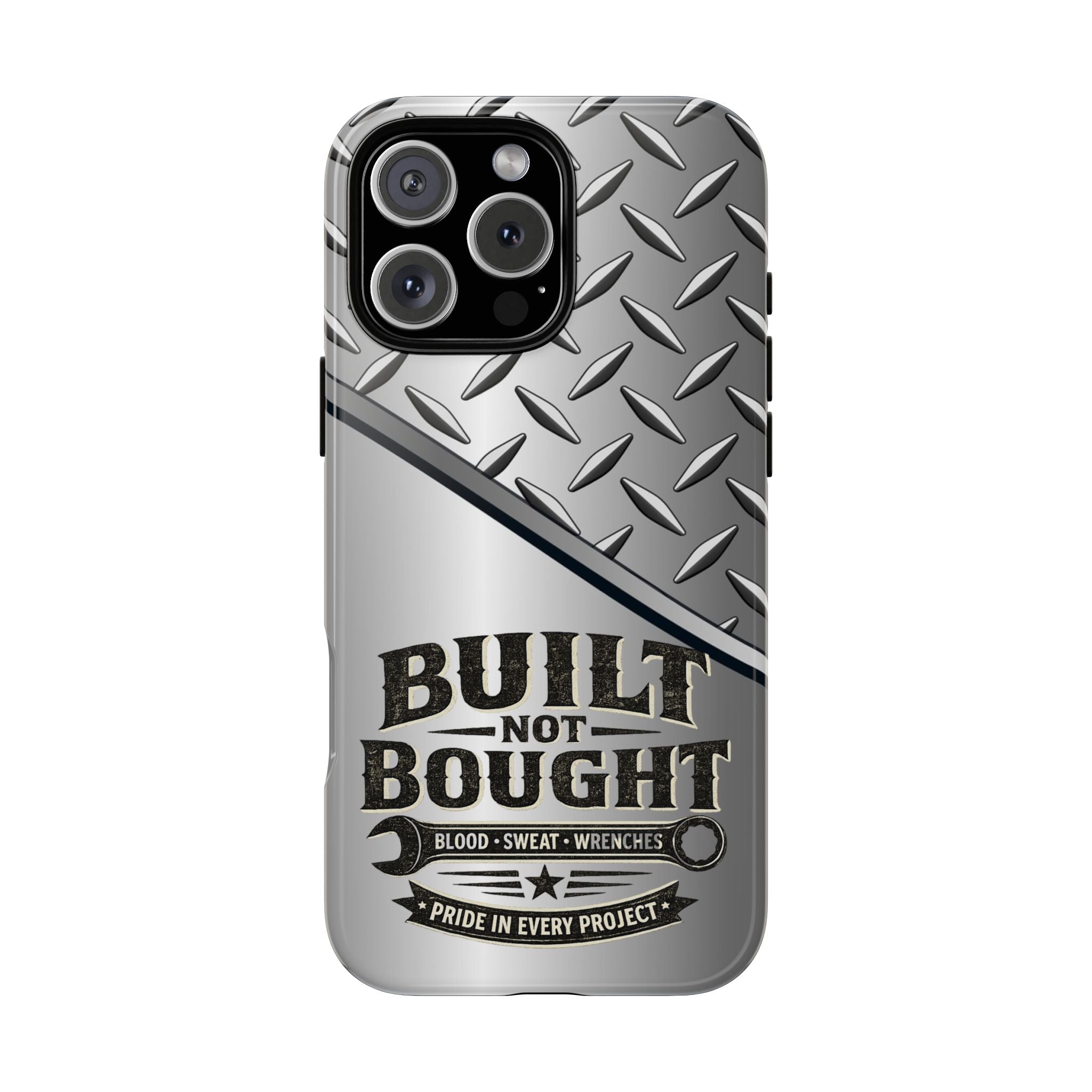 Built Not Bought Metal Diamond-Plate Phone Case — Rugged Tool Lover Gift - Creations by Chris and Carlos