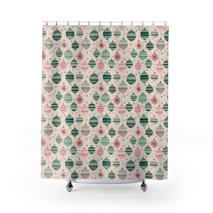 Yuletide Wonder- Festive Ornament Shower Curtain, Holiday Decor, Christmas Bathroom, Gift Idea, Colorful Bath Curtain