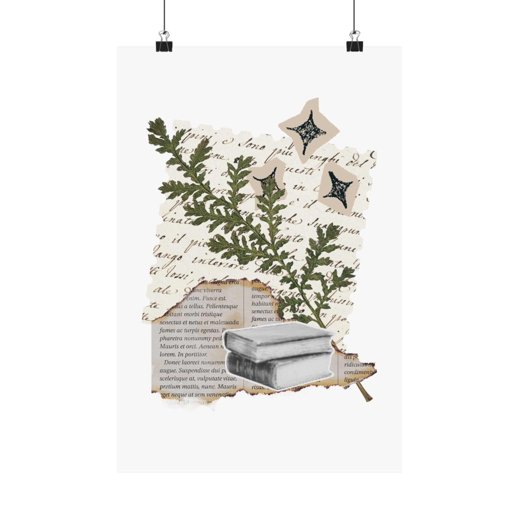 Briarwood Garden Botanical Collage Matte Poster — Vintage Books & Fern Wall Art - Creations by Chris and Carlos