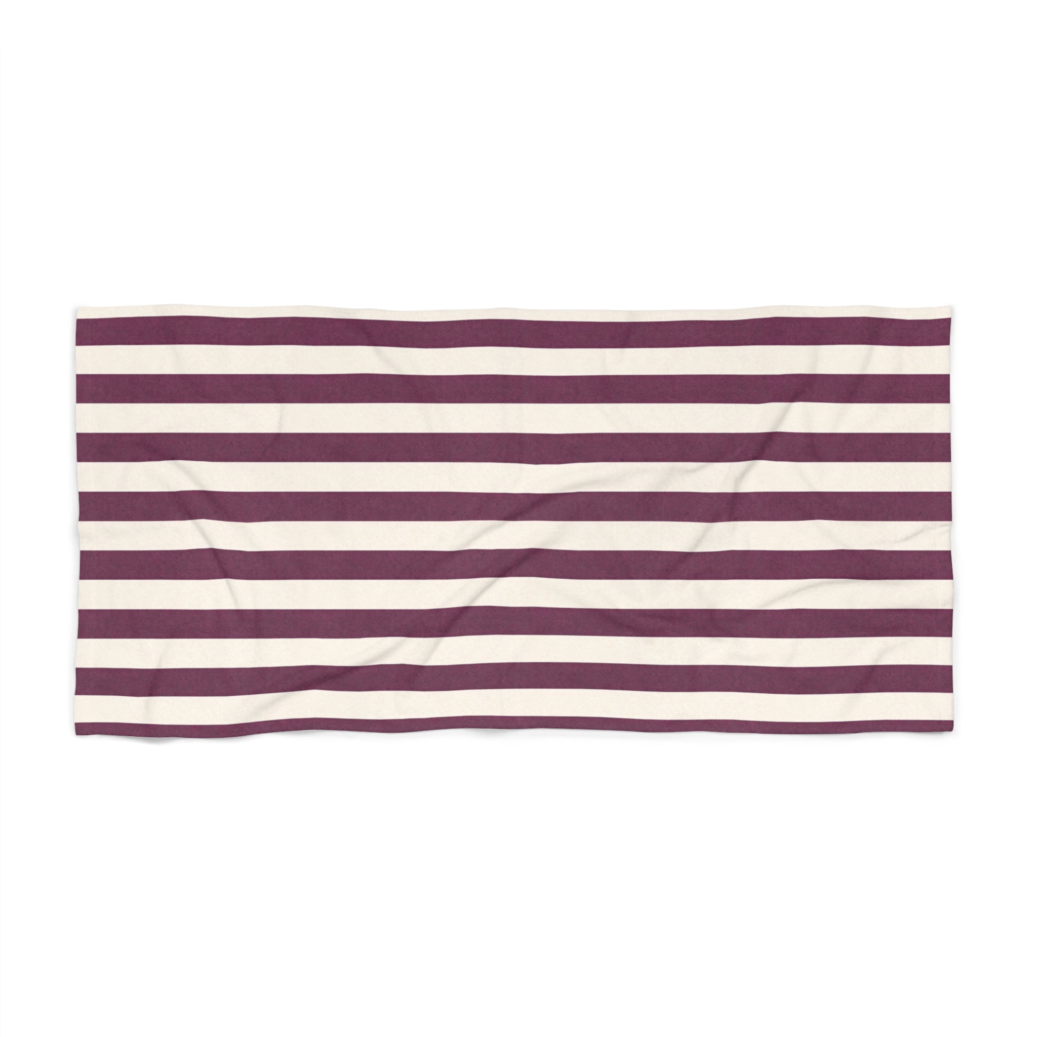 Striped Maroon & White Beach Towel — Classic Nautical Summer Towel - Creations by Chris and Carlos