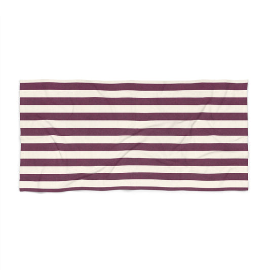 Striped Maroon & White Beach Towel — Classic Nautical Summer Towel - Creations by Chris and Carlos