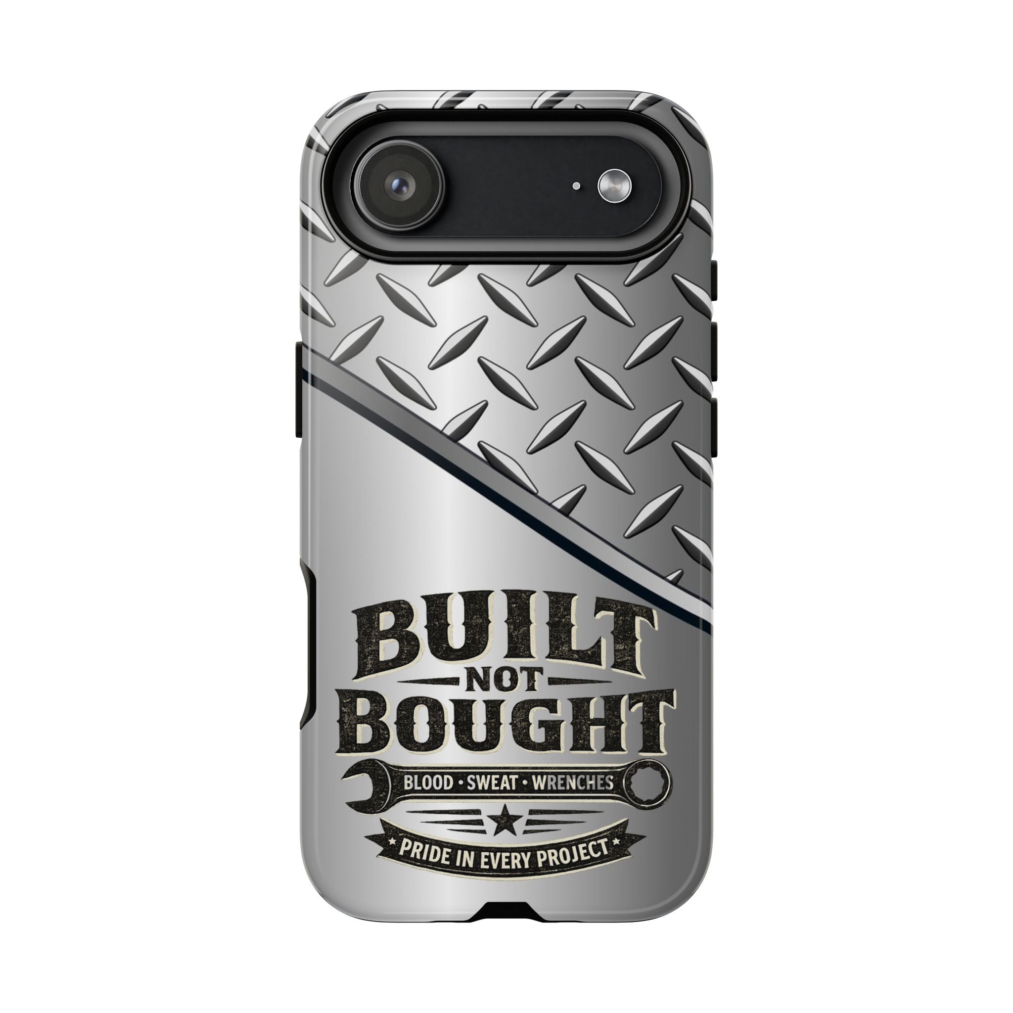 Built Not Bought Metal Diamond-Plate Phone Case — Rugged Tool Lover Gift - Creations by Chris and Carlos