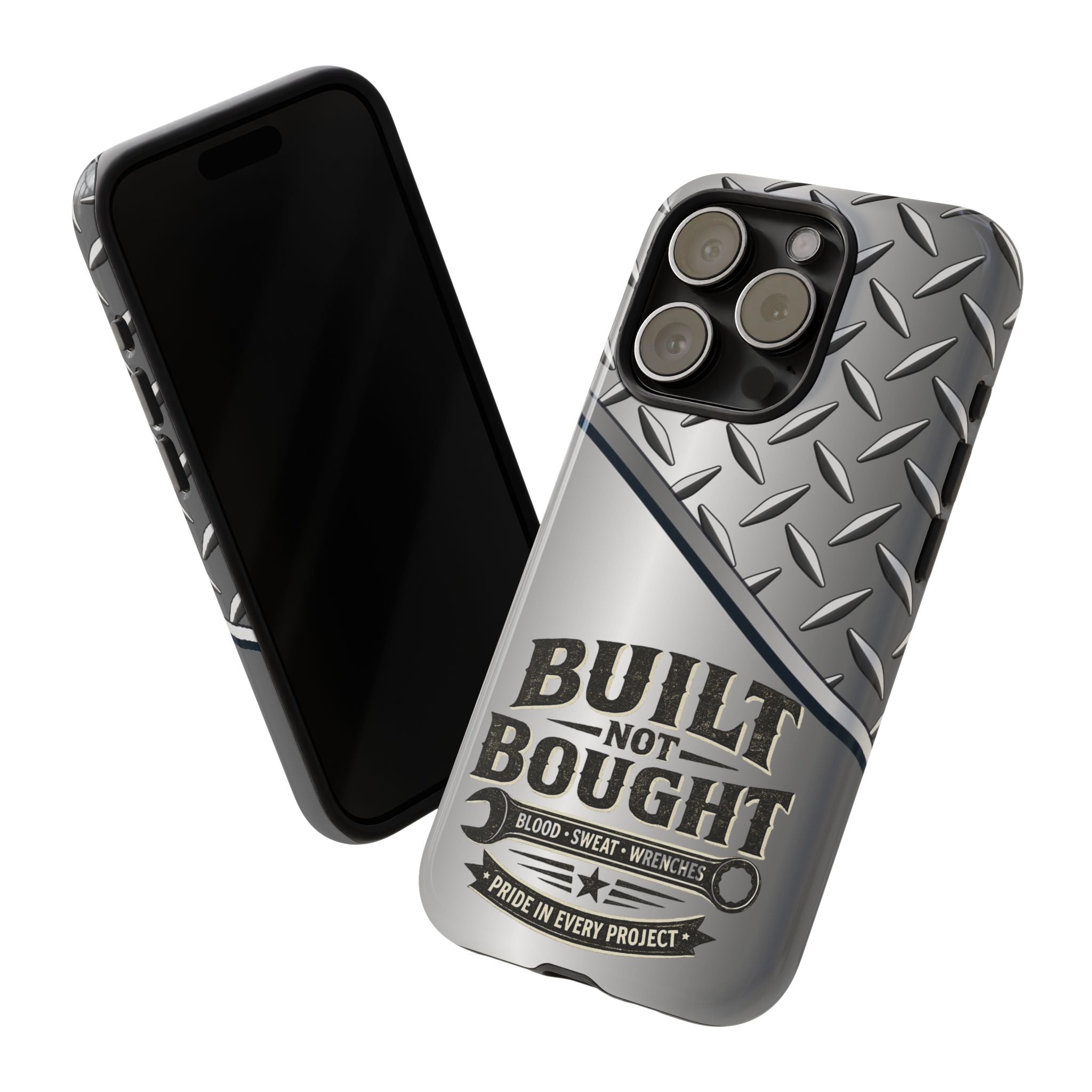 Built Not Bought Metal Diamond-Plate Phone Case — Rugged Tool Lover Gift - Creations by Chris and Carlos