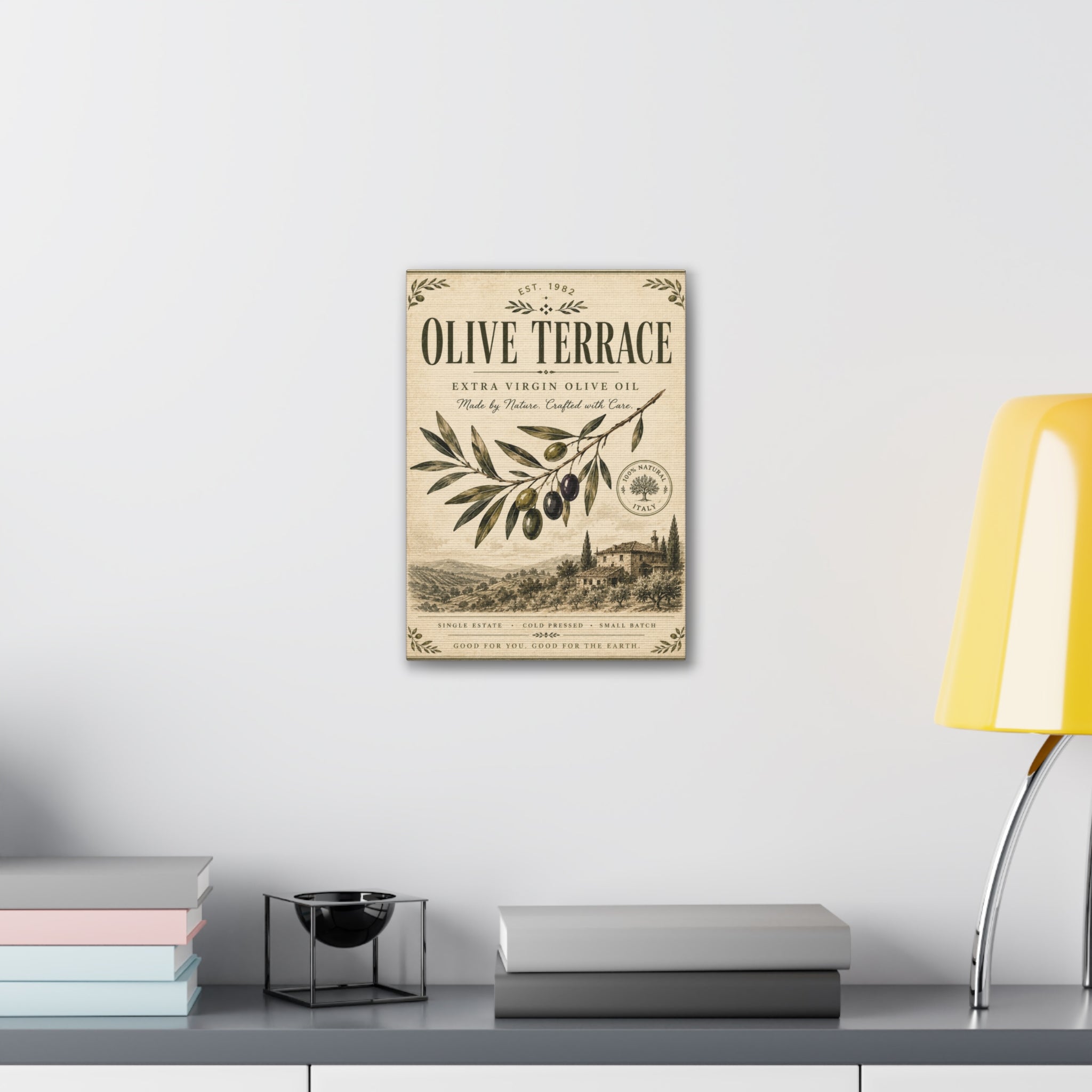 Olive Terrace Canvas Wall Art — Vintage Olive Oil Kitchen Print - Creations by Chris and Carlos