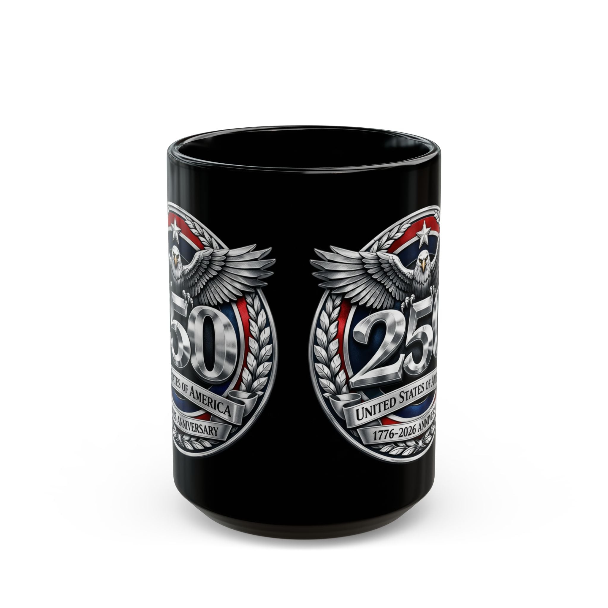 250th Anniversary Eagle Coffee Mug — United States Bicentennial Commemorative Black Mug (11oz, 15oz) - Creations by Chris and Carlos
