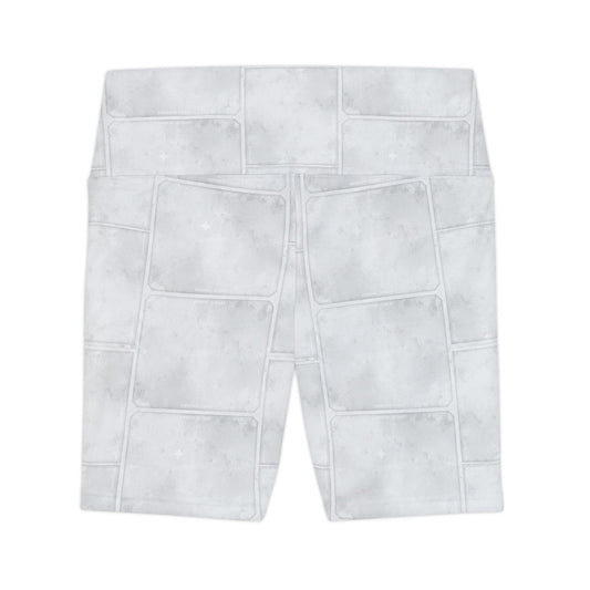 Women's Workout Shorts — Light Gray Washed Patchwork Print AOP - Creations by Chris and Carlos