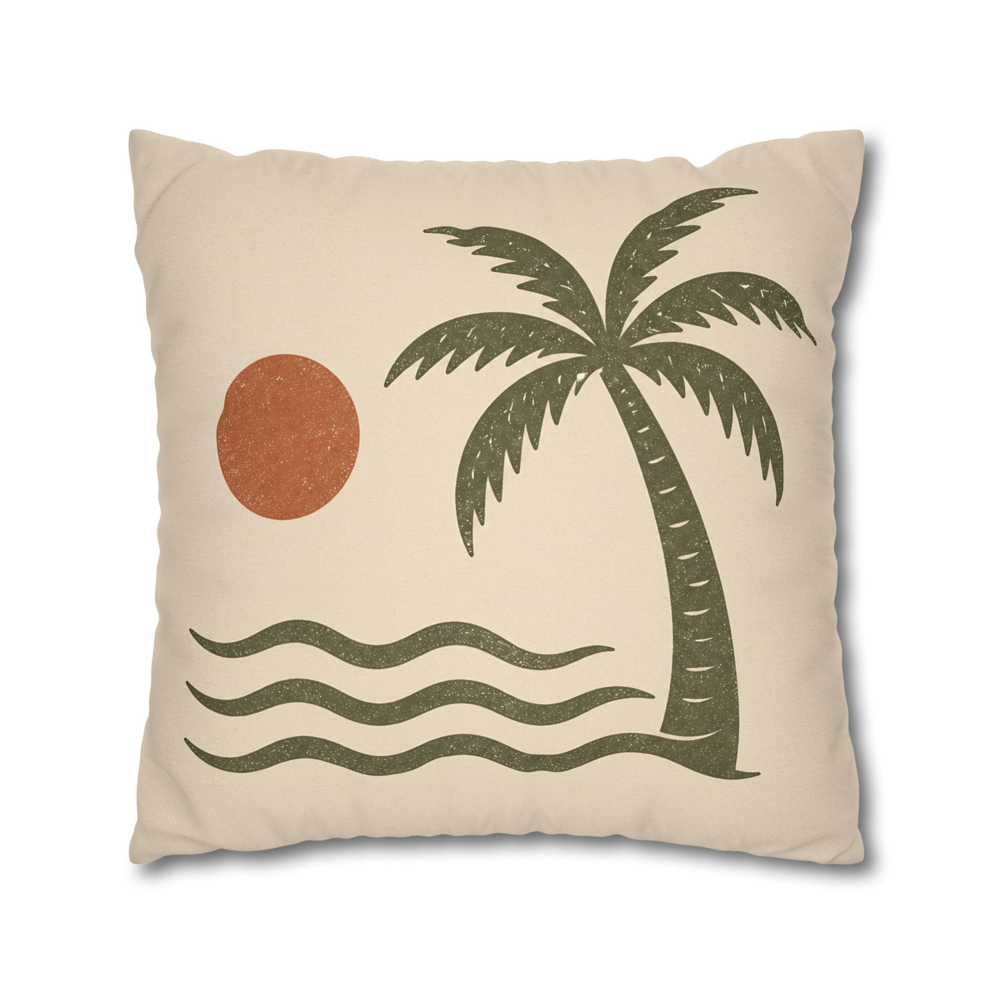Retro Palm Tree Beach Pillowcase — Tropical Sunset Decorative Throw - Creations by Chris and Carlos