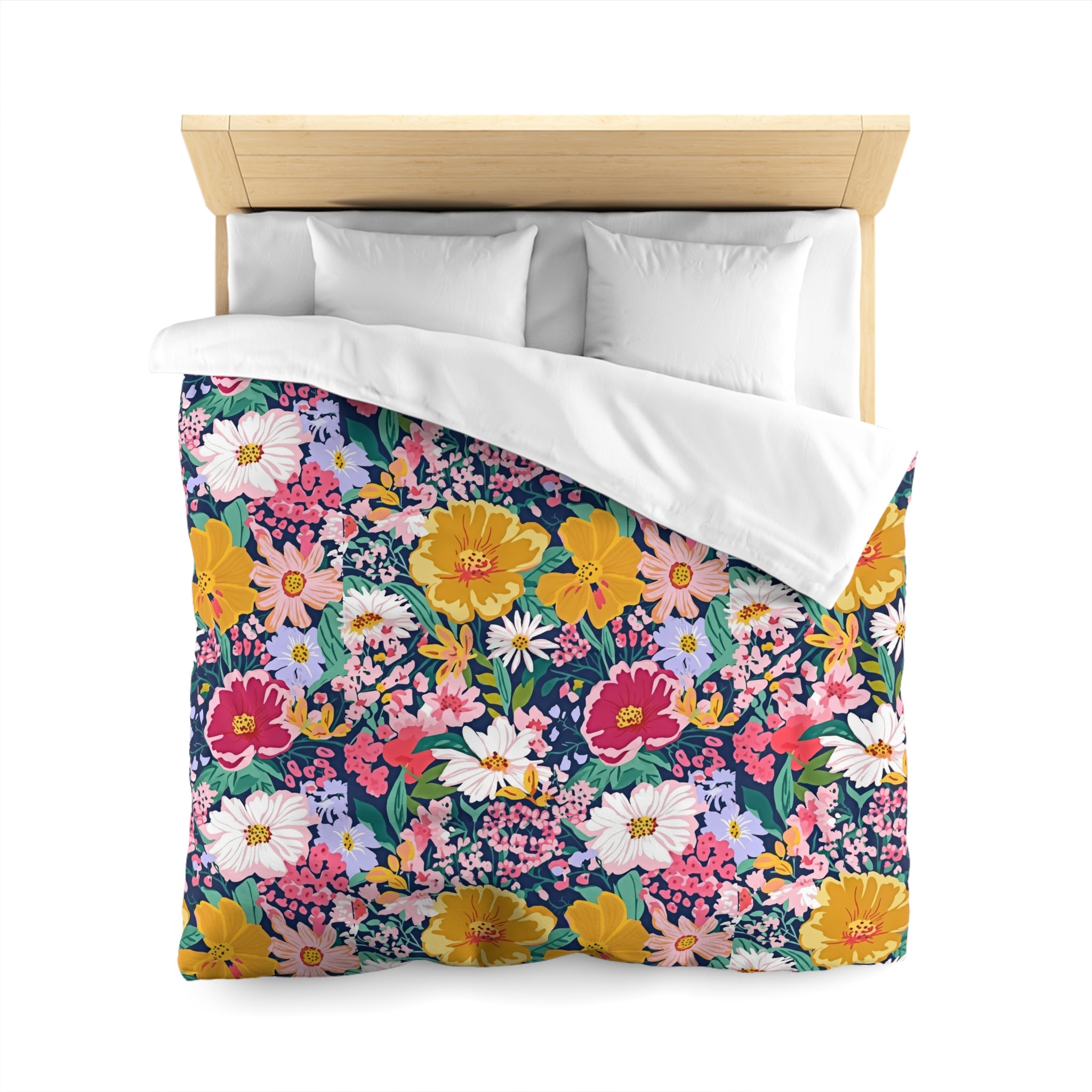 The Artisanal Flora Gallery Floral Duvet Cover — Bright Garden Bloom Microfiber Bedding - Creations by Chris and Carlos