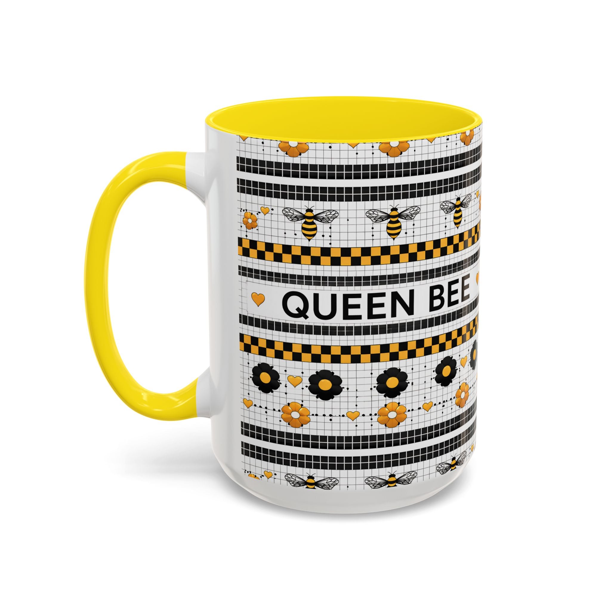 Queen Bee Coffee Mug — Black & Yellow Floral Accent Mug (11/15oz) - Creations by Chris and Carlos