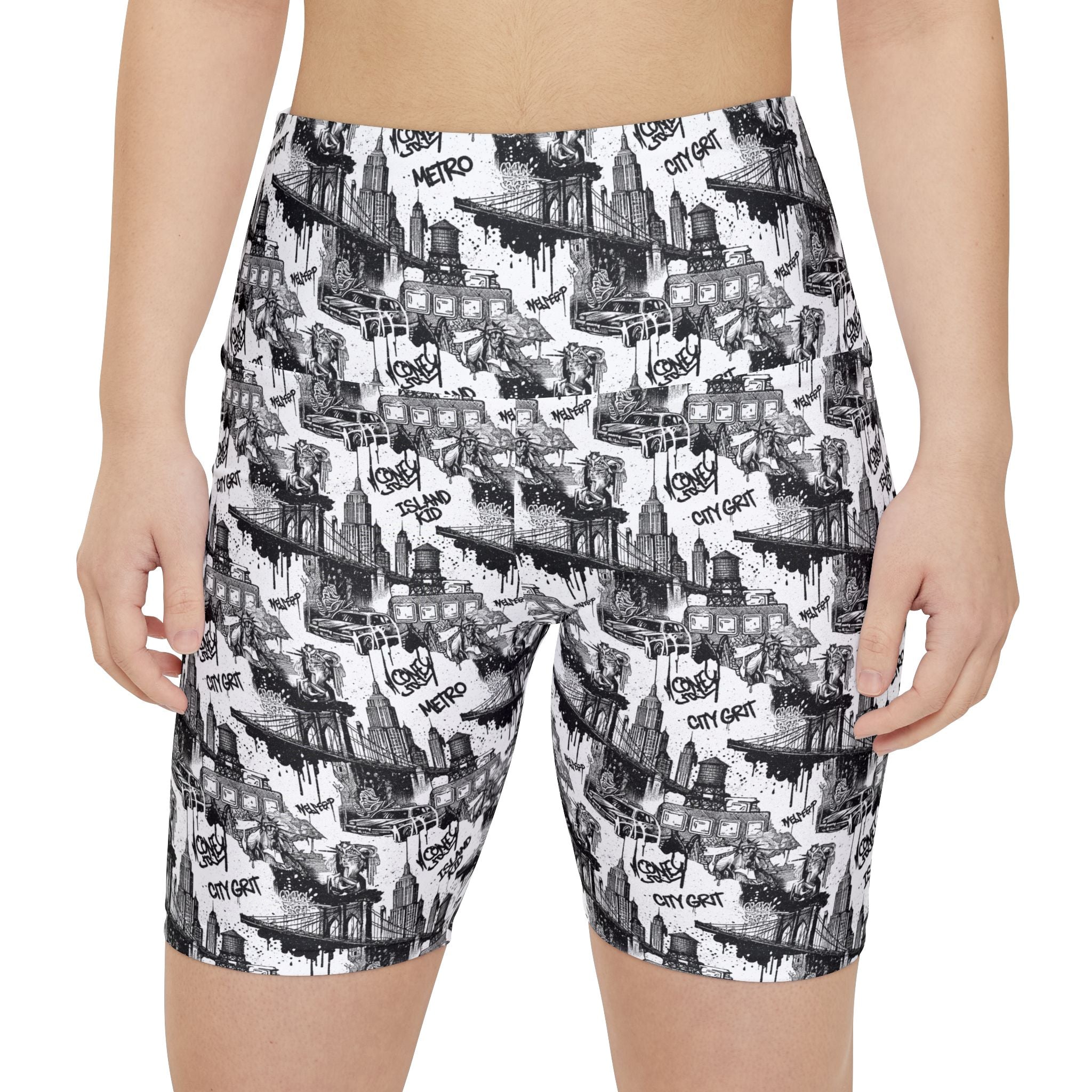 City Skate Graphic Workout Shorts — Black & White All-Over-Print - Creations by Chris and Carlos