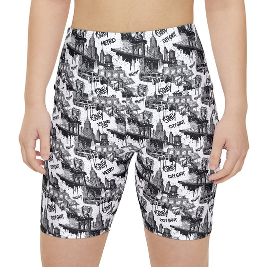 City Skate Graphic Workout Shorts — Black & White All-Over-Print - Creations by Chris and Carlos