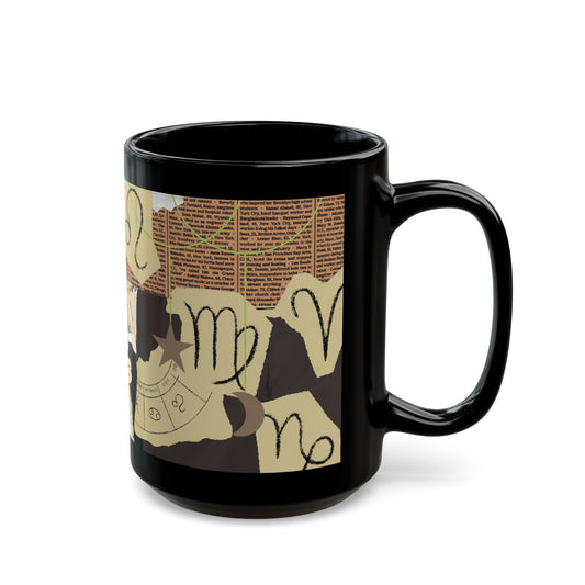 Zodiac Collage Black Mug — Vintage Astrology Symbols Coffee Cup (11oz/15oz) - Creations by Chris and Carlos