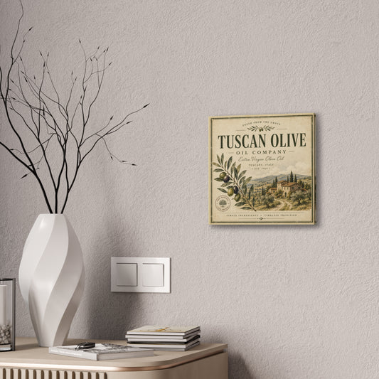 Tuscan Olive Canvas Wall Art - "Tuscan Olive Oil Company" Vintage Kitchen Sign - Creations by Chris and Carlos