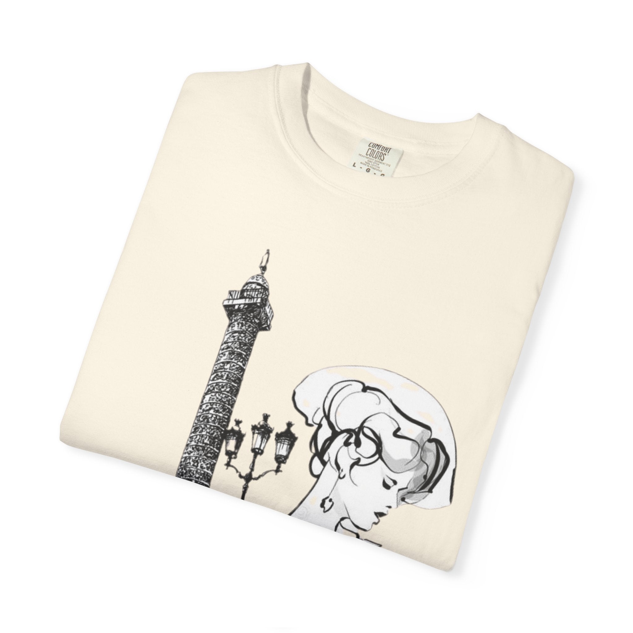 Parisian Vintage Illustration T-Shirt — Eiffel Tower & Chic Lady Tee - Creations by Chris and Carlos