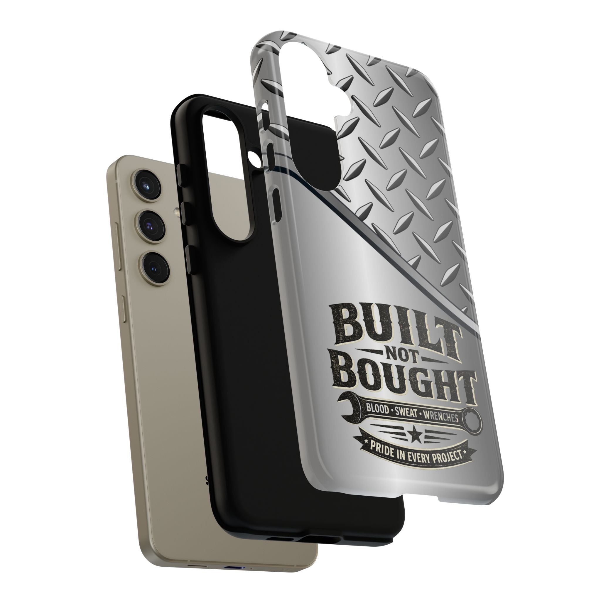 Built Not Bought Metal Diamond-Plate Phone Case — Rugged Tool Lover Gift - Creations by Chris and Carlos