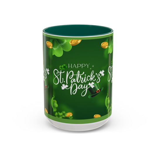 Happy St. Patrick's Day Coffee Mug – Green Shamrock & Gold Coin 11/15oz - Creations by Chris and Carlos