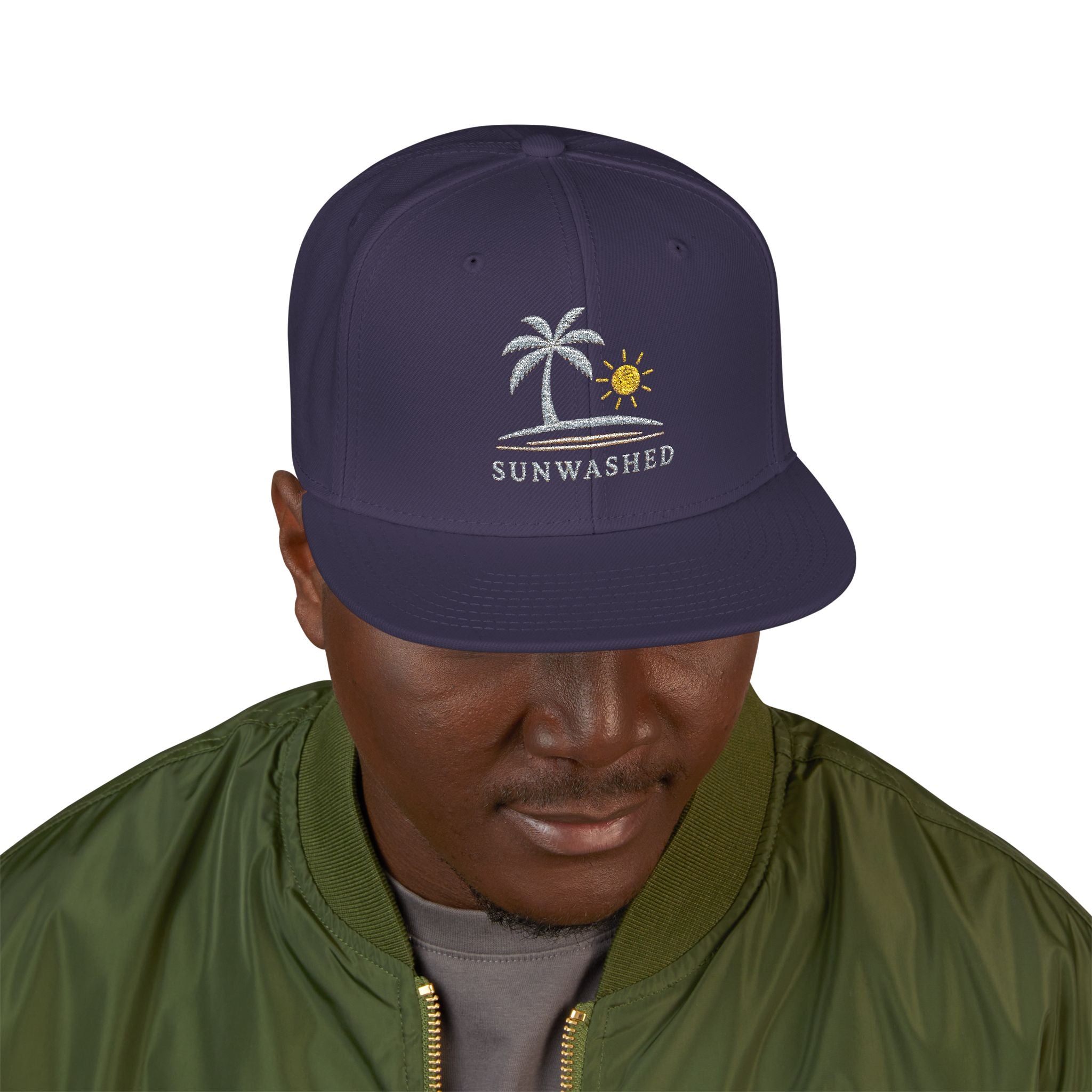 Crashed Palm Tree Snapback Hat — Embroidered Beach Sun Cap - Creations by Chris and Carlos