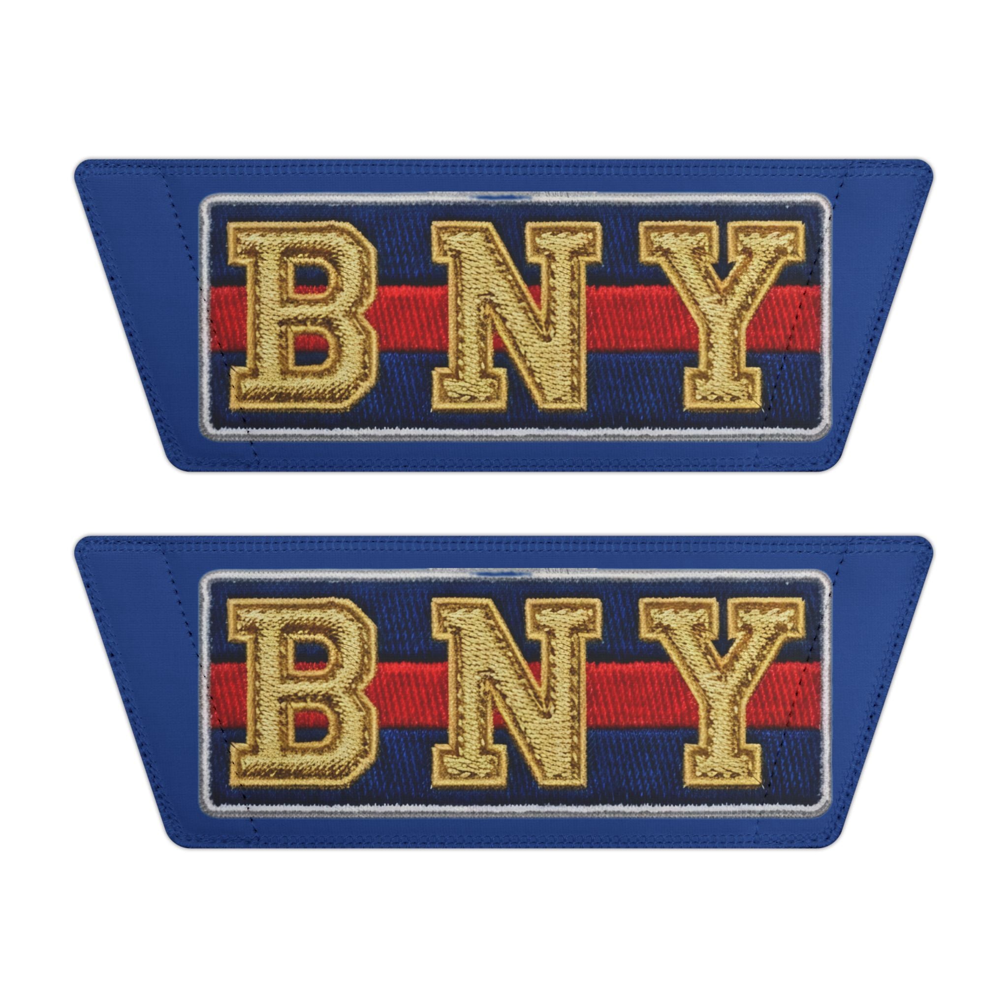 Men's Slide Sandals — BNY Bunny Inspired Retro Lettering Navy & Red Strap - Creations by Chris and Carlos