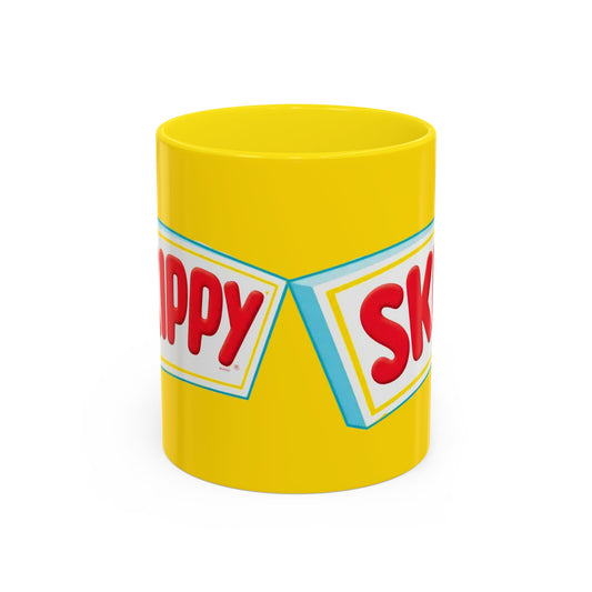Skippy Retro Logo Coffee Mug — Yellow Accent Peanut Butter Inspired 11/15oz - Creations by Chris and Carlos