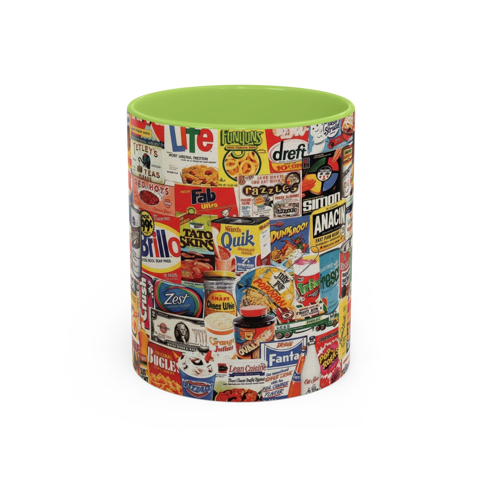 Vintage Retro Ads Coffee Mug — Collage of Classic Brand Labels (11/15oz Accent Mug) - Creations by Chris and Carlos