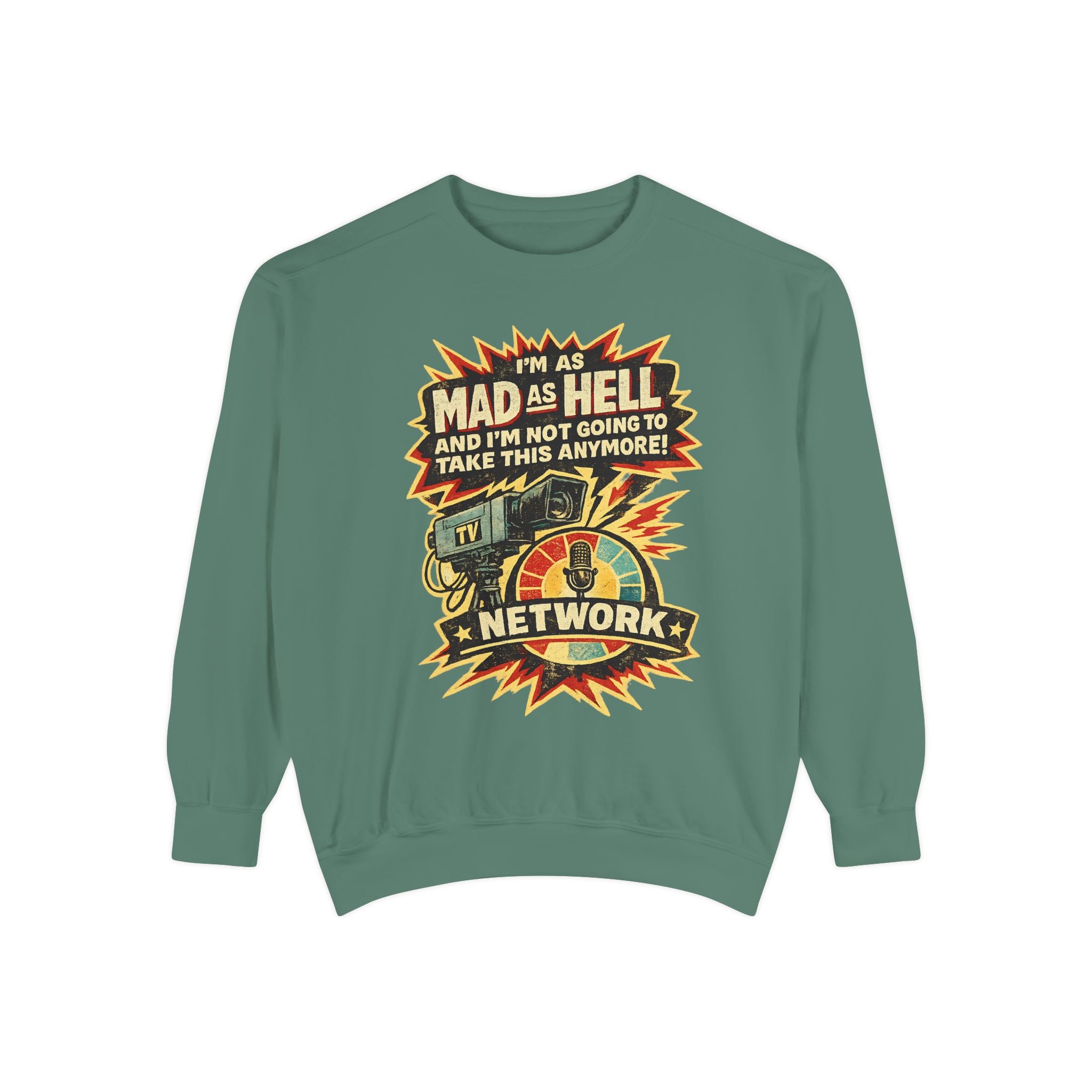 Mad As Hell TV Network Sweatshirt — Vintage Protest Graphic Crewneck - Creations by Chris and Carlos