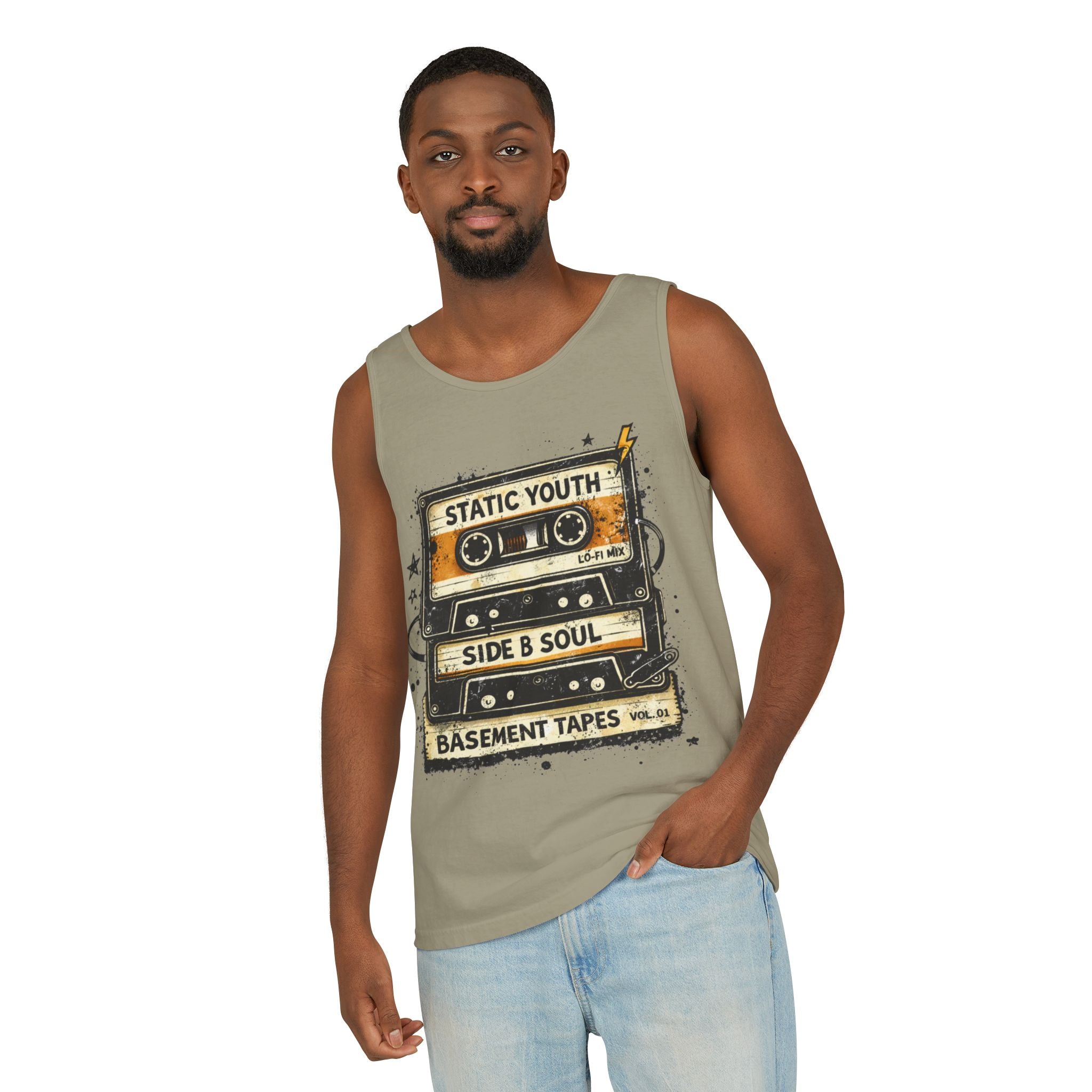 Cassette Tape Tank Top — "Static Youth / Side B Soul" Retro Music Vintage Tank - Creations by Chris and Carlos
