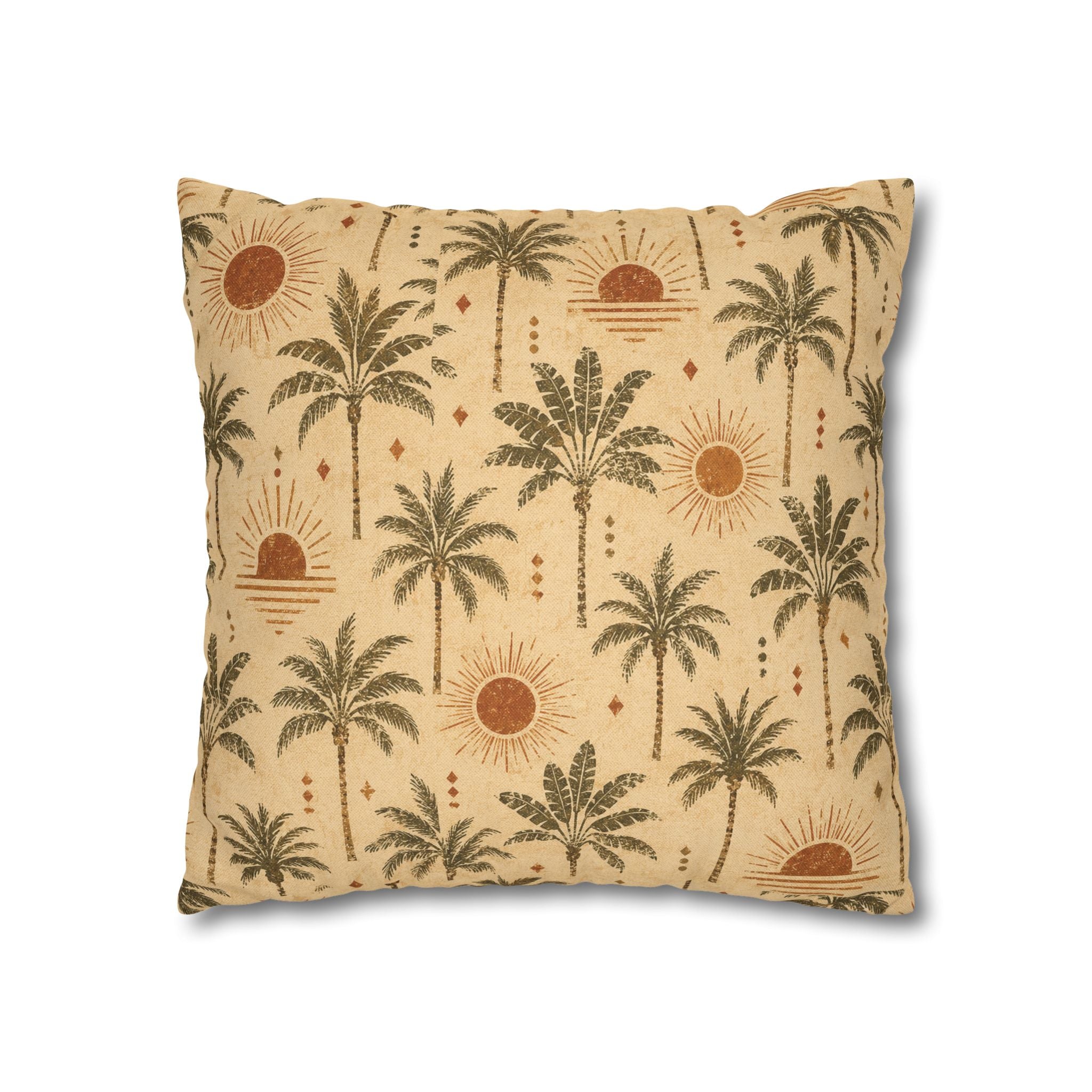 Tropical Palm Sunset Pillowcase — Boho Beach Decorative Throw Pillow Cover - Creations by Chris and Carlos