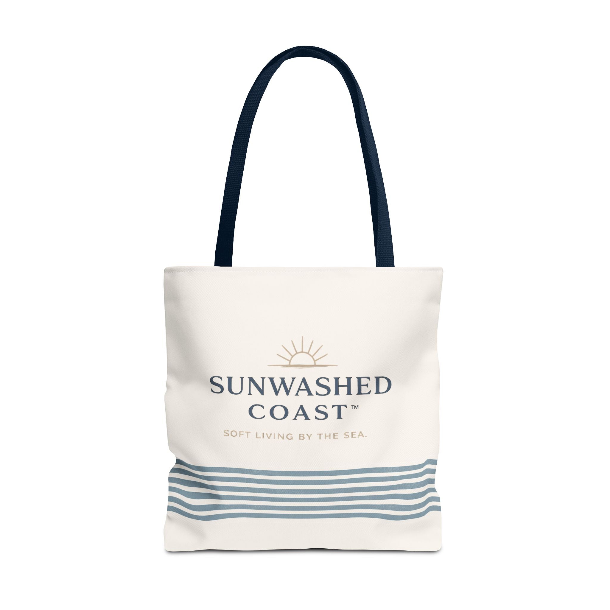 Sunwashed Coast Tote Bag – Coastal Striped Beach Canvas Tote (“Sunwashed Coast” Logo) - Creations by Chris and Carlos