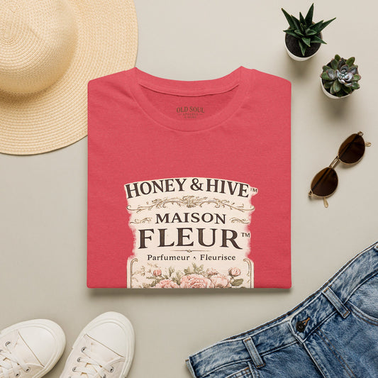Maison Fleur Floral Graphic T‑Shirt — 'Honey & Hive' Vintage Perfume Label Tee - Creations by Chris and Carlos