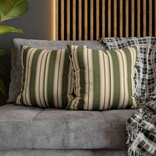 Green Striped Decorative Pillowcase - Vintage Farmhouse Throw Pillow Cover - Creations by Chris and Carlos
