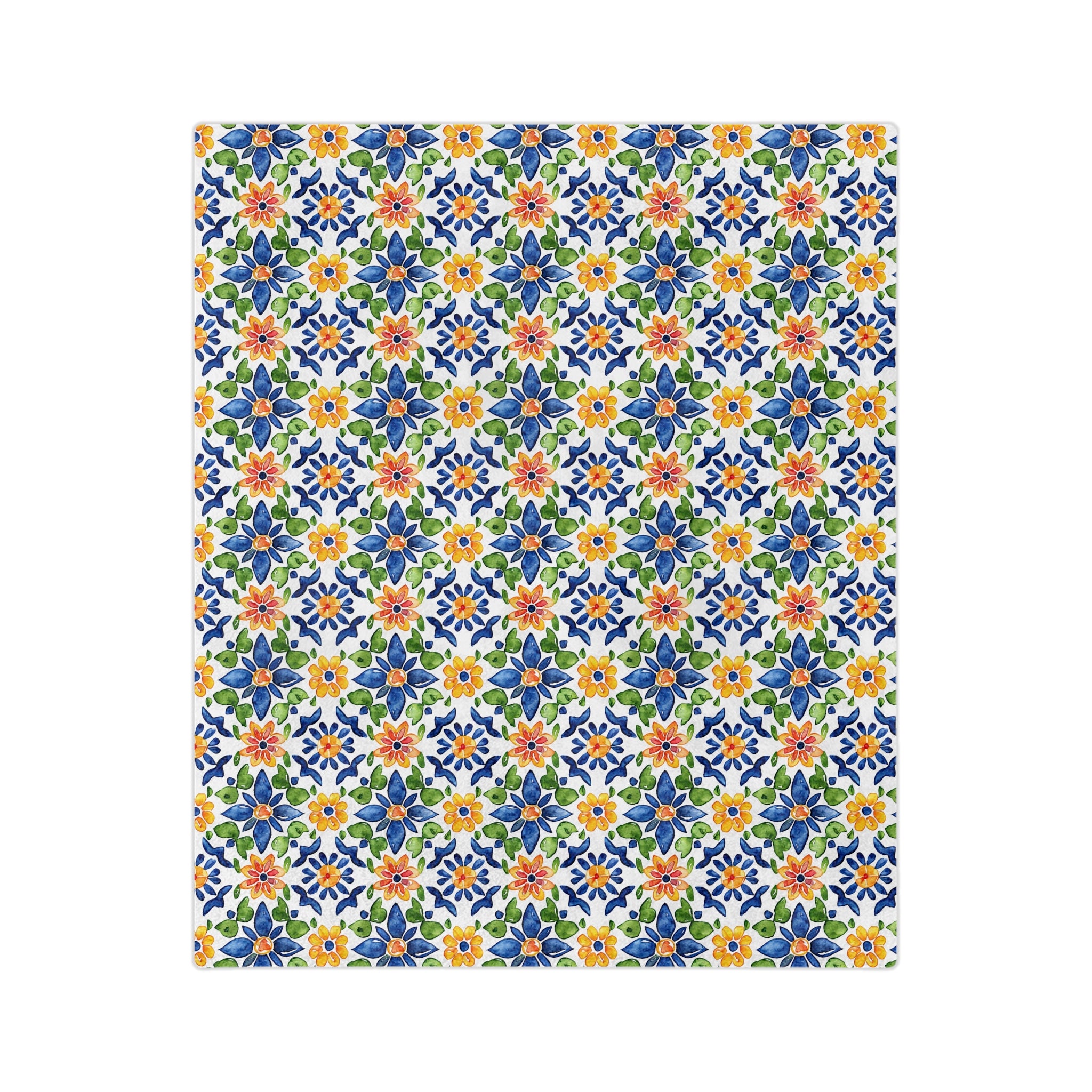 Sol y Alegría (Sun and Joy) Collection- Floral Mosaic Velveteen Blanket Blue & Yellow Microfiber Throw - Creations by Chris and Carlos
