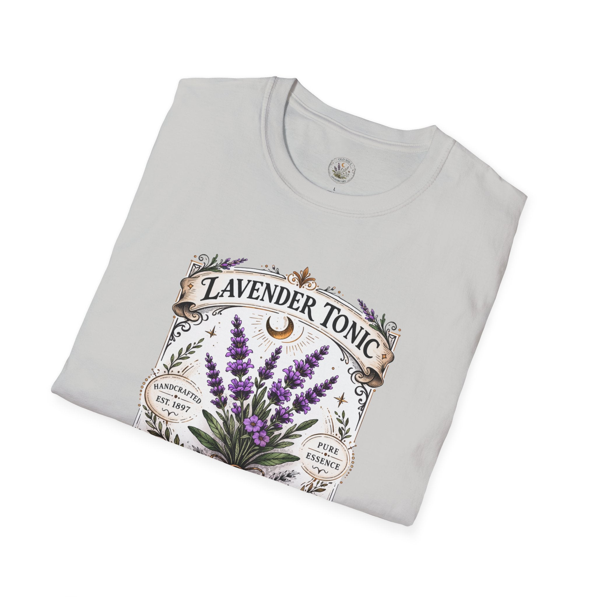 Old Soul Apothecary Lavender Tonic Botanical Tee — Vintage Herbal Label Shirt - Creations by Chris and Carlos